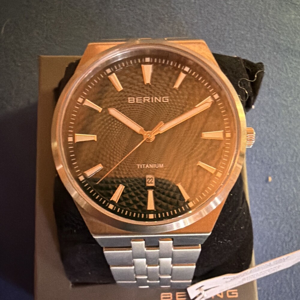 BERING Titanium Men's Grey Dial Quartz Date Titanium Bracelet Watch 16141-708